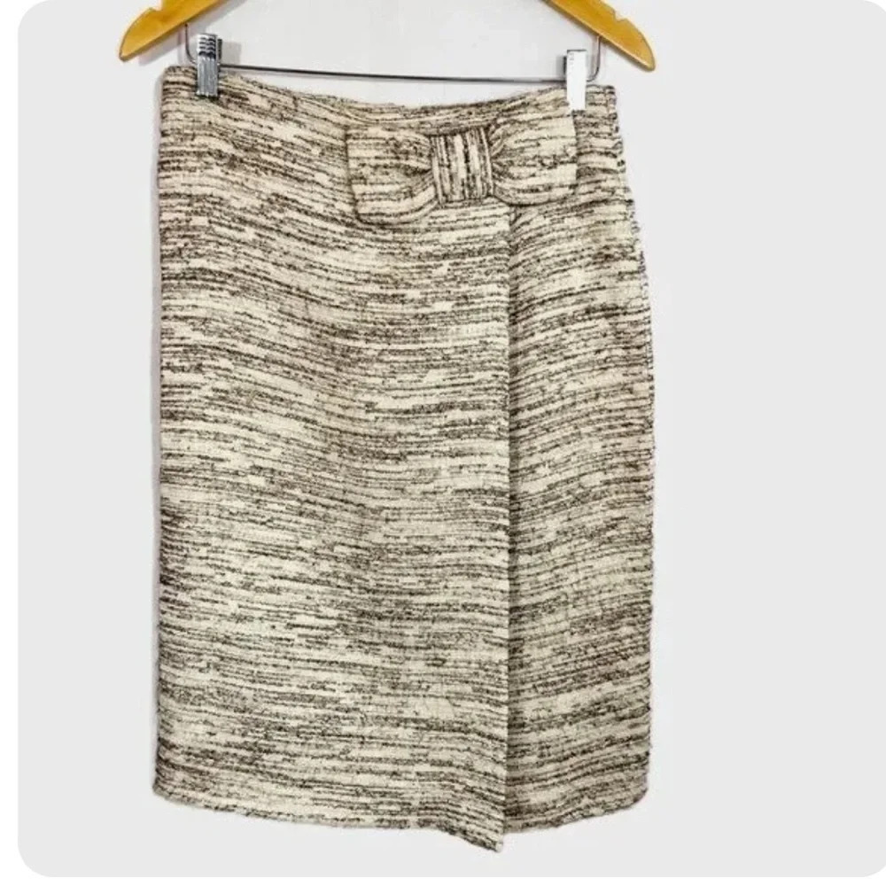 Zara Cream & Brown Tweed Bow Pencil Skirt - Size 4